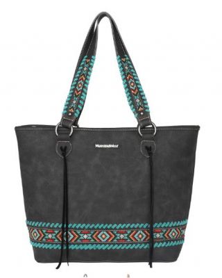 MW1074G-8317 BK Montana West Embroidered Aztec Collection Concealed Carry Tote