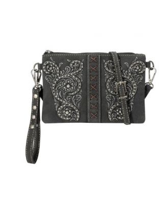 MW1076-181 BK Montana West Floral Embroidered Collection Clutch/Crossbody