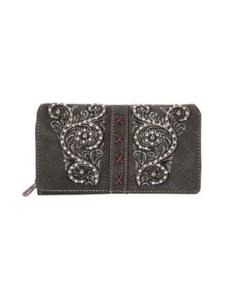 MW1076-W010 BK  Montana West Floral Embroidered Collection Wallet