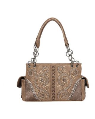 MW1076G-8085 BR  Montana West Floral Embroidered Collection Concealed Carry Satchel