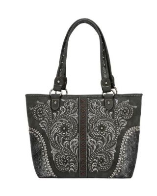 MW1076G-8317 BK Montana West Floral Embroidered Collection Concealed Carry Tote