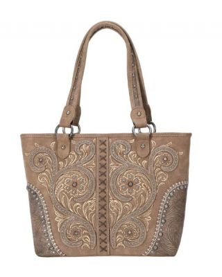 MW1076G-8317 BR Montana West Floral Embroidered Collection Concealed Carry Tote