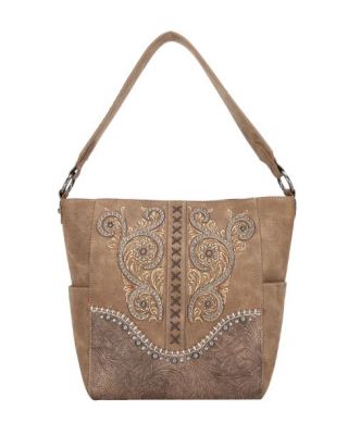 MW1076G-920 BR Montana West Floral Embroidered Collection Concealed Carry Hobo