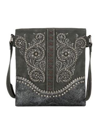 MW1076G-9360 BK  Montana West Floral Embroidered Collection Concealed Carry Crossbody