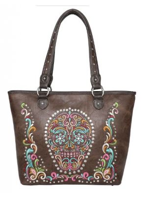 MW1078G-8317 CF Montana West Sugar Skull Collection Concealed Carry Large Tote