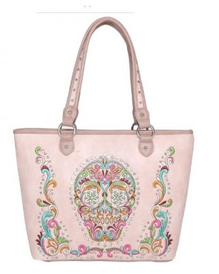 MW1078G-8317 PK Montana West Sugar Skull Collection Concealed Carry Large Tote