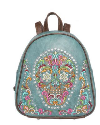 MW1078G-9110 TQ  Montana West Sugar Skull Collection Concealed Carry Backpack
