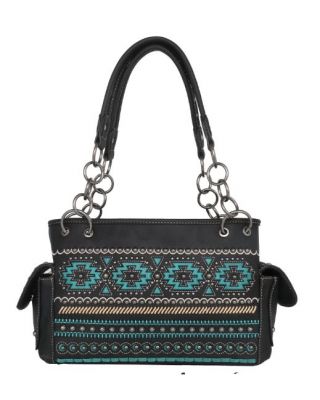MW1092G-8085 BK  Montana West Cut Out Aztec Collection Concealed Carry Satchel