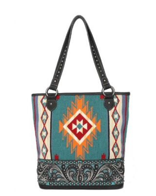 MW1095G-8113 BK Montana West Aztec Tapestry Concealed Carry Tote