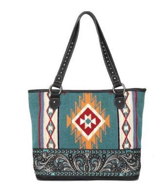 MW1095G-8317 BK Montana West Aztec Tapestry Concealed Carry Tote