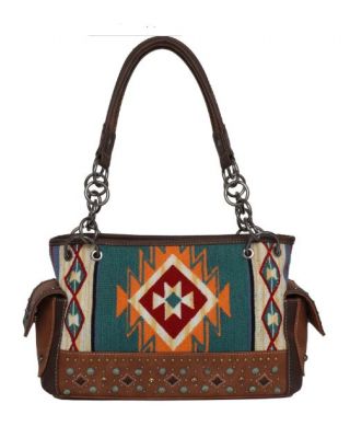 MW1097G-8085 BR Montana West Aztec Tapestry Concealed Carry Satchel