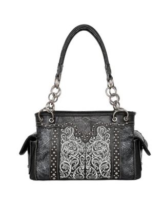 MW1099G-8085 BK  Montana West Floral Embroidered Collections Concealed Carry Satchel