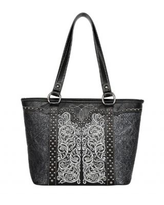 MW1099G-8317 BK  Montana West Floral Embroidered Collections Concealed Carry Tote