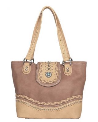 MW1107G-8317 BR  Montana West Concho Collection Concealed Carry Tote