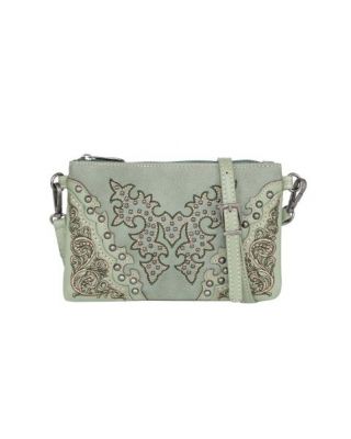 MW1110-181 GN Montana West Boot Scroll Embroidered Collection Clutch/Crossbody