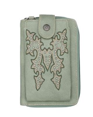 MW1110-183 GN  Montana West Boot Scroll Embroidered Collection Phone Wallet