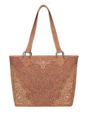 MW1110G-8317 BR Montana West Boot Scroll Embroidered Collection Concealed Carry Tote