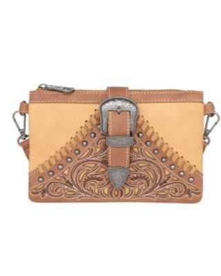 MW1111-181 BR  Montana West Floral Embroidered Buckle Collection Clutch/Crossbody