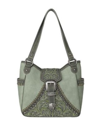 MW1111G-8005 GN Montana West Floral Embroidered Buckle Collection Concealed Carry Satchel