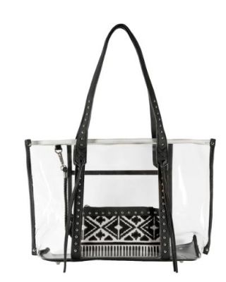 MW1122-8317 BK Montana West Aztec Collection Clear Tote Bag with Detachable Wristlet