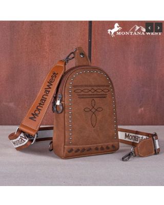 MW1124-210 BR Montana West Embroidered Boot Stitch Sling Bag