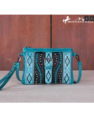 MW1134-181 GN Montana West Aztec Tooled Collection Clutch/Crossbody