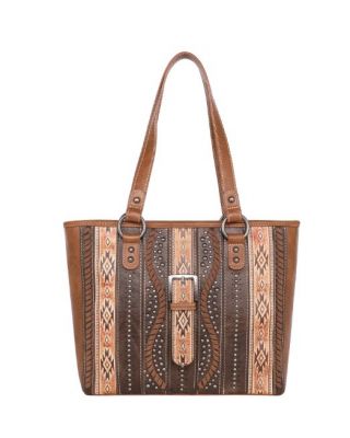 MW1134G-8317 BR Montana West Aztec Tooled Collection Concealed Carry Tote