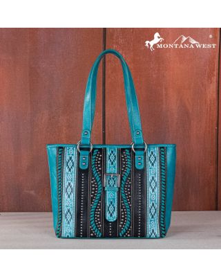 MW1134G-8317 GN Montana West Aztec Tooled Collection Concealed Carry Tote