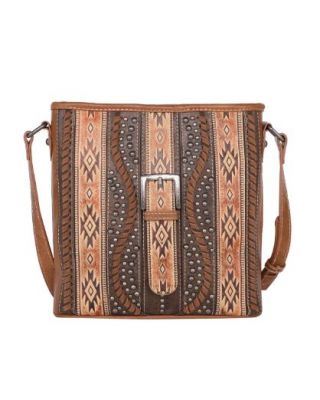 MW1134G-9360 BR Montana West Aztec Tooled Collection Crossbody Bag