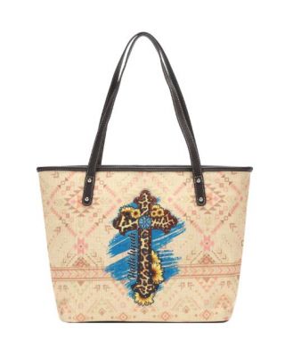 MW1170-8112  TN  Montana West Aztec Leopard Cross Print Canvas Tote Bag