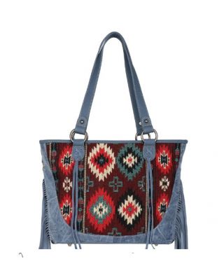 MW1174G-8317 NY Montana West Aztec Tapestry Fringe Concealed Carry Tote