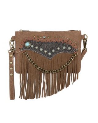 MW1201-181 BR Montana West Tooled Collection Crossbody/Wristlet