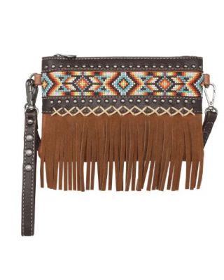 MW1203-181 BR Montana West Embroidered Aztec Collection Crossbody/Wristlet