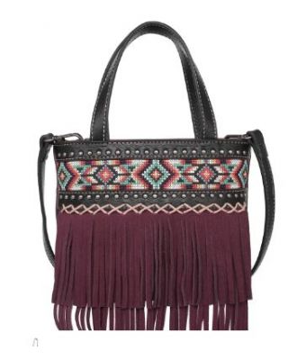 MW1203-923 BK Montana West Embroidered Aztec Collection Small Tote/Crossbody