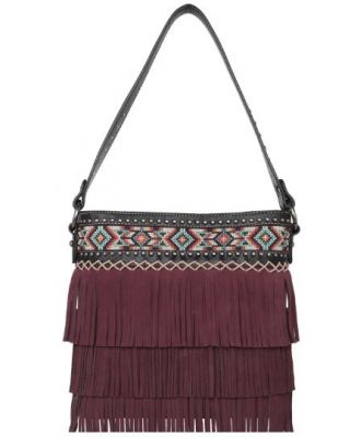 MW1203G-918 BK Montana West Aztec Tiered Fringe Collection Concealed Carry Hobo