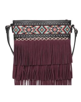 MW1203G-9360 BK  Montana West Aztec Tiered Fringe Collection Concealed Carry Crossbody