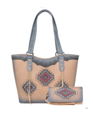 MW1220G-8317W TN Montana West Cut-out Aztec Collection Concealed Carry Tote with Matching Wallet