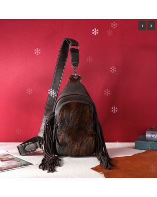 MW1239-S9110 CF Montana West Genuine Hair-On Cowhide Fringe Sling Bag
