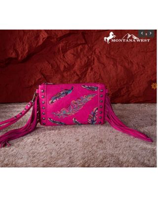 MW1242-181 HPK Montana West Embroidered Feather Collection Clutch/Crossbody
