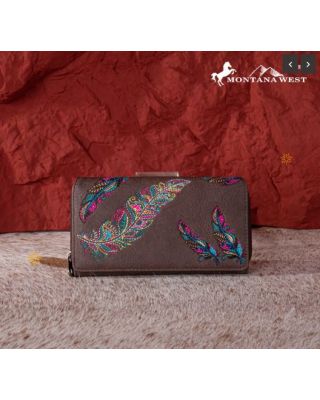 MW1242-W010 CF Montana West Feather Embroidered Collection Wallet