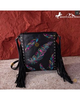 MW1242G-9360 BK Montana West Embroidered Collection Concealed Carry Crossbody