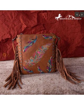 MW1242G-9360 BR Montana West Embroidered Collection Concealed Carry Crossbody
