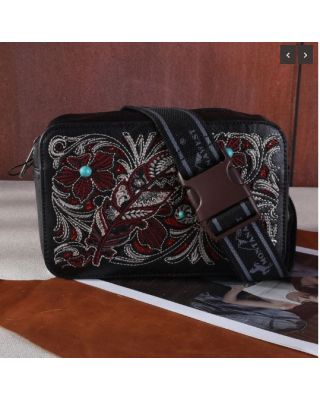 MW1244-156 BK Montana West Embroidered Floral Cut-out Collection Fanny Pack
