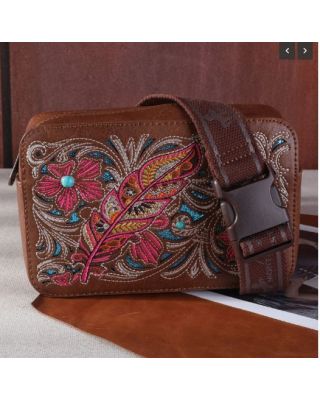 MW1244-156 BR Montana West Embroidered Floral Cut-out Collection Fanny Pack