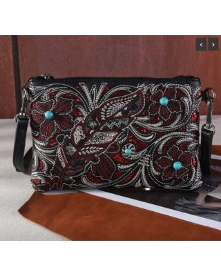 MW1244-181 BK Montana West Embroidered Floral Cut-out Collection Clutch/Crossbody