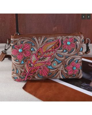 MW1244-181 BR Montana West Embroidered Floral Cut-out Collection Clutch/Crossbody