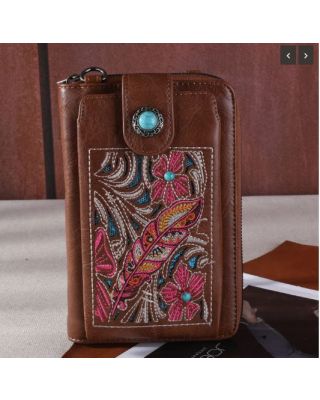 MW1244-183 BR Montana West Embroidered Floral Cut-out Collection Phone Wallet/Crossbody