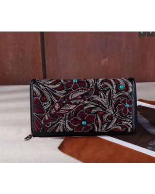 MW1244-W010 BK Montana West Embroidered Floral Cut-out Cut-out Collection Wallet