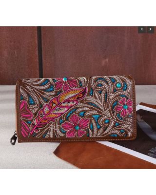 MW1244-W010 BR Montana West Embroidered Floral Cut-out Cut-out Collection Wallet