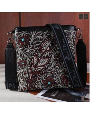MW1244G-9360 BK Montana West Embroidered Floral Cut-out Collection Concealed Carry Crossbod